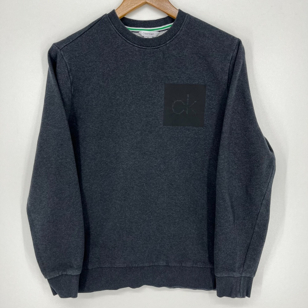 Calvin Klein Mens Soft Touch Fleece Crewneck Sweatshirt Charcoal Gray Medium
